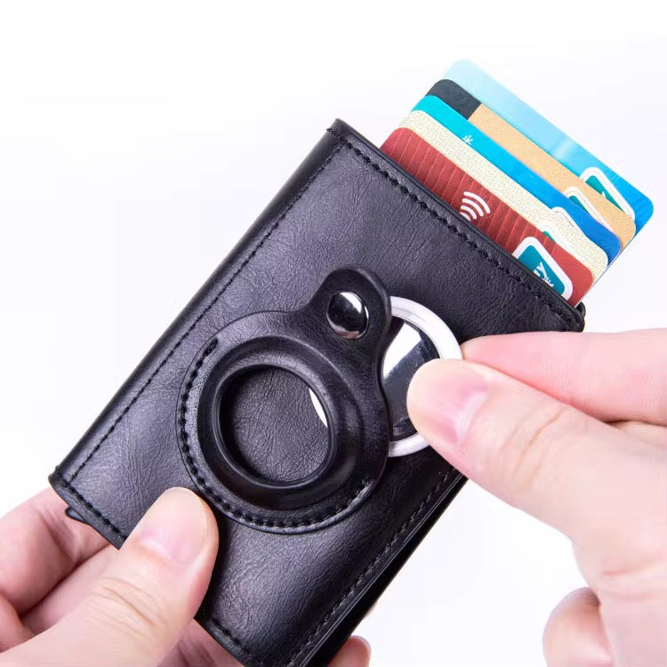 Slim Black Leather Wallet popup design with space for air tag