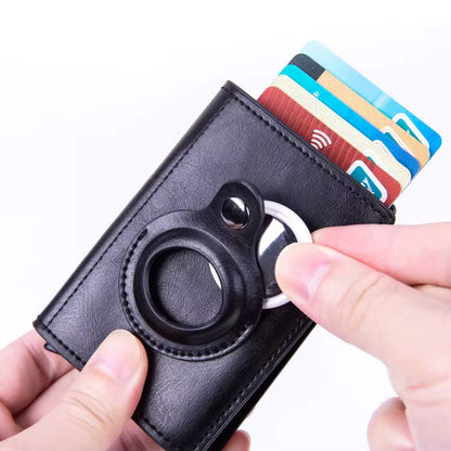 Slim Black Leather Wallet popup design with space for air tag