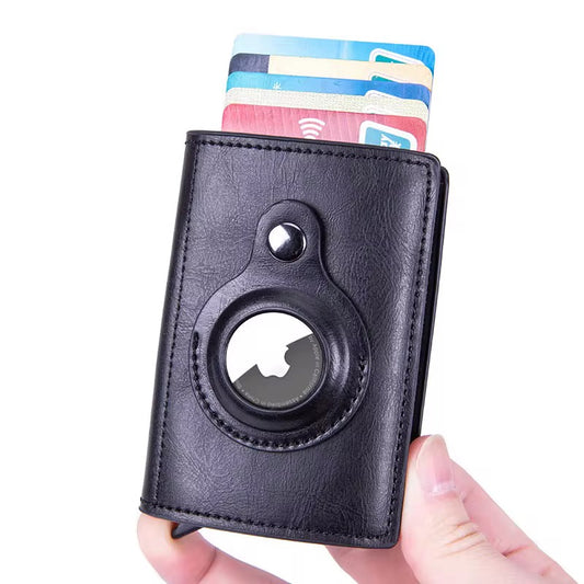 Slim Black Leather Wallet popup design with space for air tag