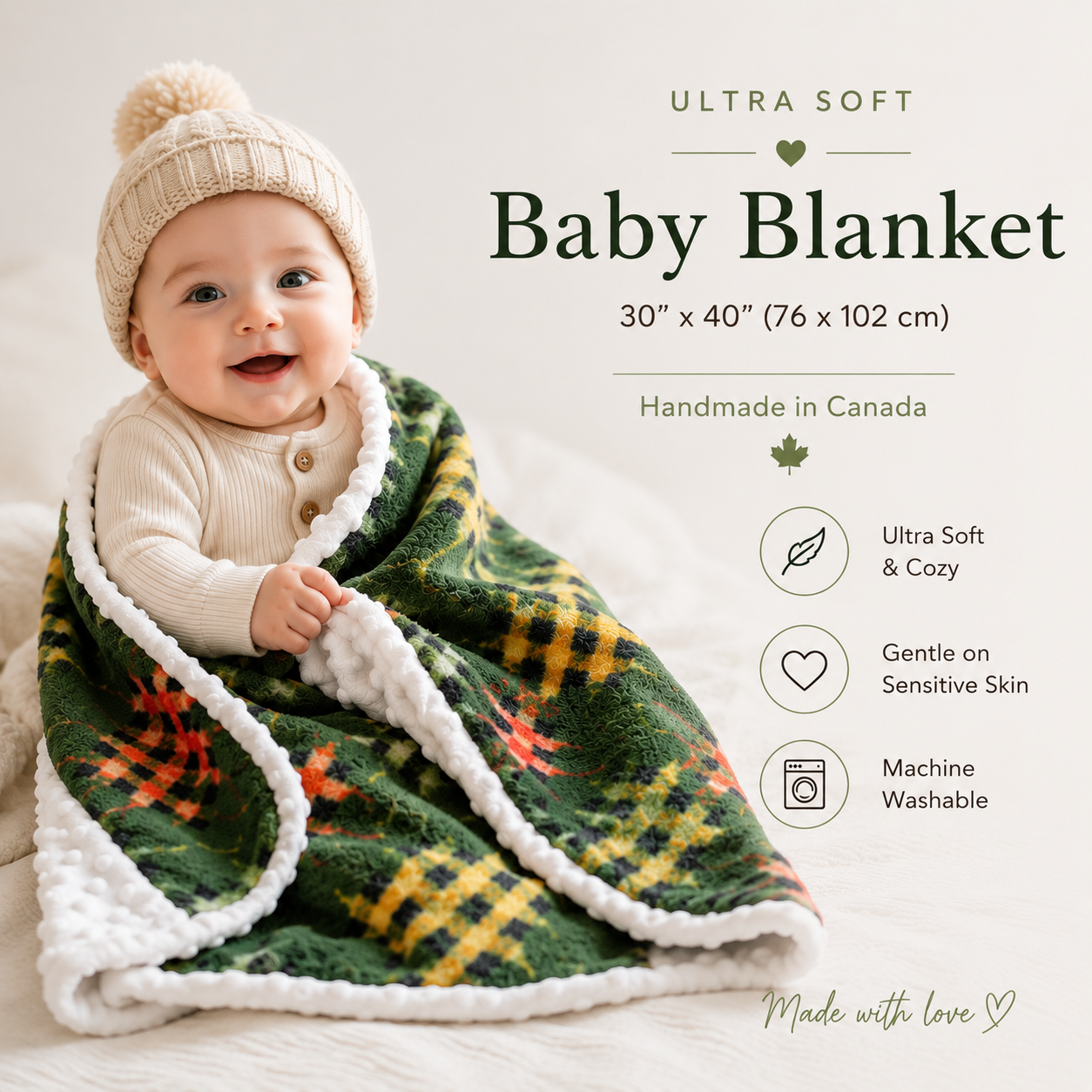 Autumn Leaves Baby Blanket | Handmade in Canada | 30” × 40” | Perfect Baby Shower Gift