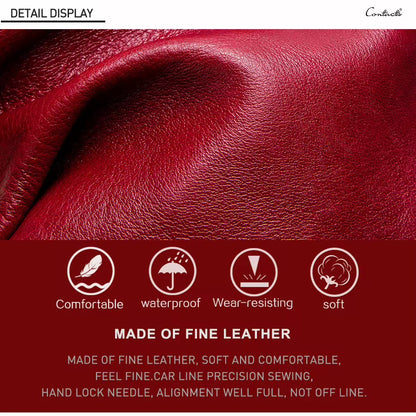 100% Genuine Red Leather double Zipper Wallet for Women
